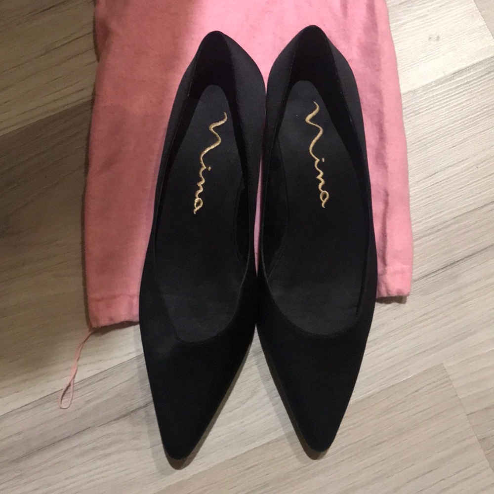 Nina Black Satin Heels